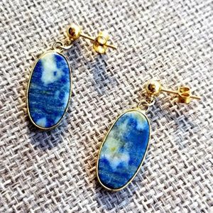 Vintage Oval Sodalite Drop Earrings Pierced Ears